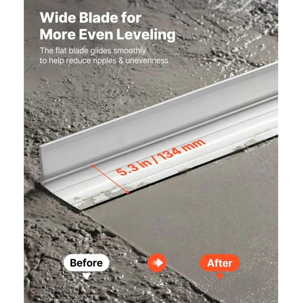 VEVOR Concrete Screed Blade 12 ft Length Aluminum Alloy Board Leveling Tool, 5.3 in Wide Straight Edge, Wide Coverage, Replacement Surface Leveler for Driveway, Patio, Sidewalk, Garage Floor Finishing