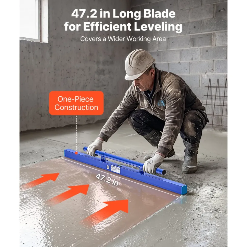 VEVOR Concrete Screed 48 in Length Manual Screed Board Aluminum Alloy Blue, Built-in Bubble Level, Powder-coated Finish, Lightweight Paver Leveling Tool for Patio, Sidewalk, Garage Floor Finishing