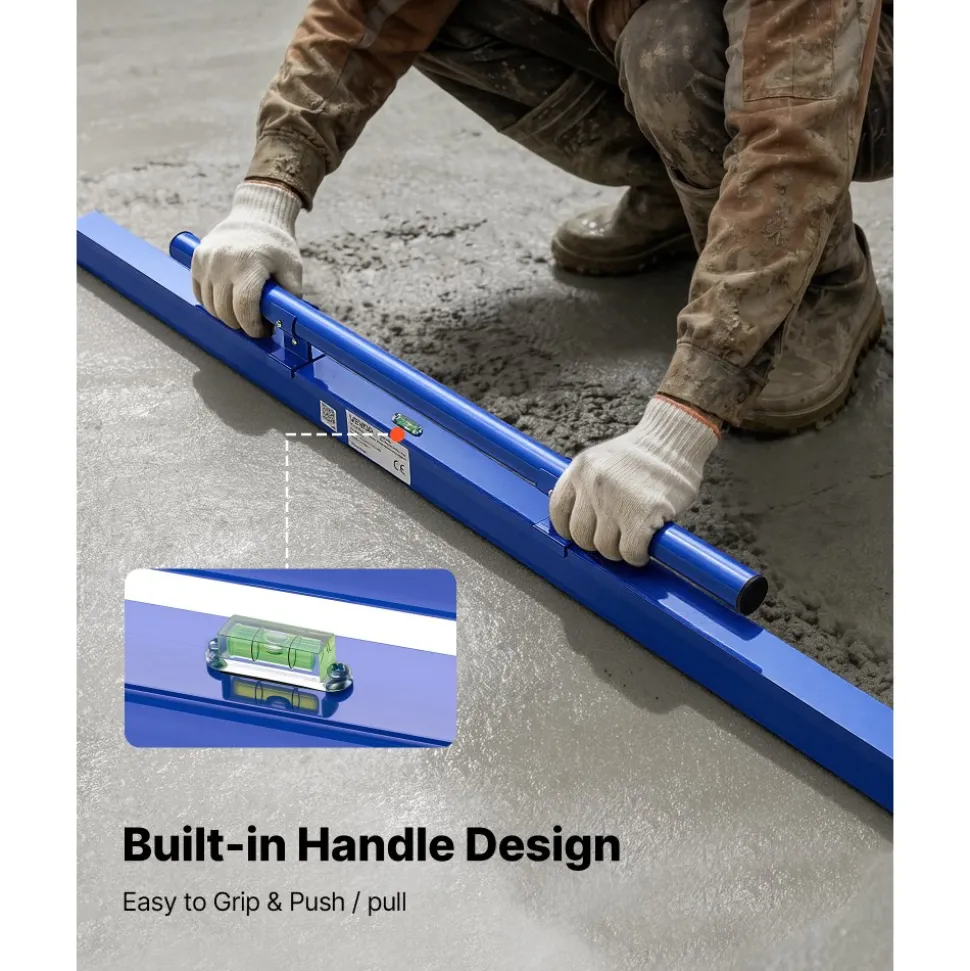 VEVOR Concrete Screed 48 in Length Manual Screed Board Aluminum Alloy Blue, Built-in Bubble Level, Powder-coated Finish, Lightweight Paver Leveling Tool for Patio, Sidewalk, Garage Floor Finishing