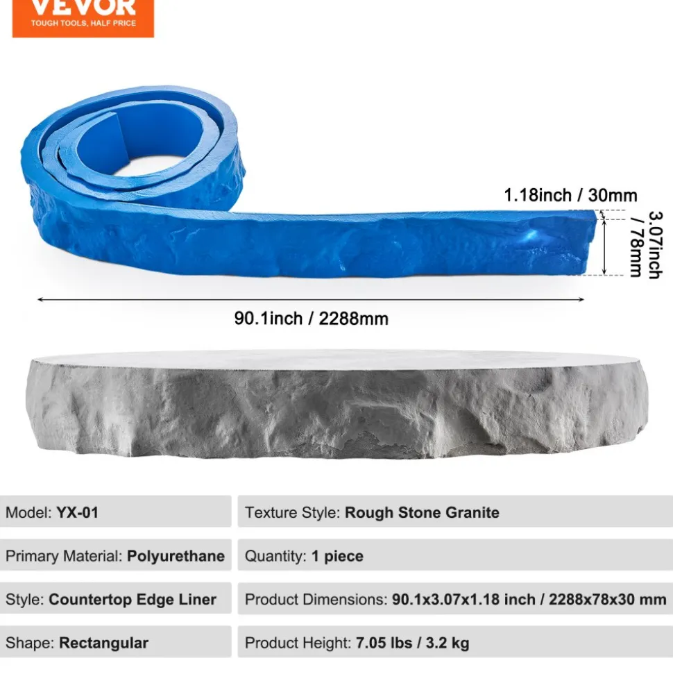 VEVOR Concrete Stamps, 91 x 3 inch, Concrete Molds Rectangular Polyurethane Stamp Stone Tile Texture Mat, Slate floor Imprint Seamless Stamp Mat Concrete Texturing Skin for Outdoor Decorative, Blue