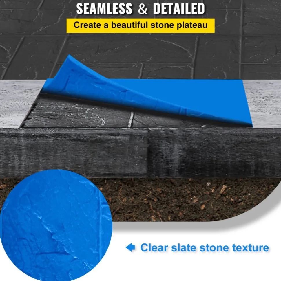 VEVOR Concrete Texturing Skin, 24"x24" Concrete Stamps Mats Set, Polyurethane Concrete Stamping Mats, Slate Concrete Stamps, 4 PCS Realistic Concrete Texture Mat, Concrete Stamps for Walls/Floors