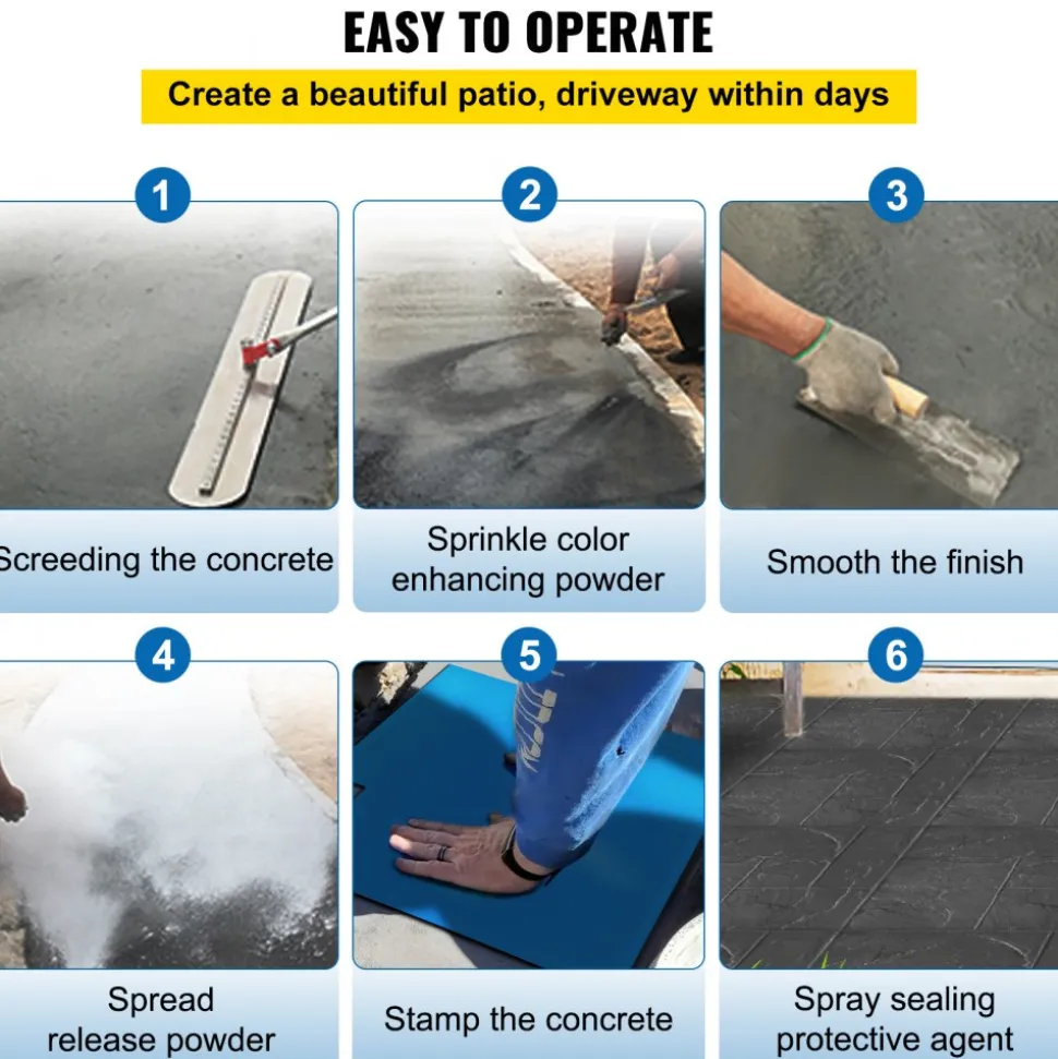 VEVOR Concrete Texturing Skin, 24"x24" Concrete Stamps Mats Set, Polyurethane Concrete Stamping Mats, Slate Concrete Stamps, 4 PCS Realistic Concrete Texture Mat, Concrete Stamps for Walls/Floors