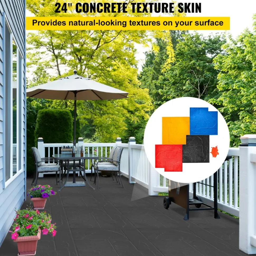 VEVOR Concrete Texturing Skin, 24"x24" Concrete Stamps Mats Set, Polyurethane Concrete Stamping Mats, Slate Concrete Stamps, 4 PCS Realistic Concrete Texture Mat, Concrete Stamps for Walls/Floors