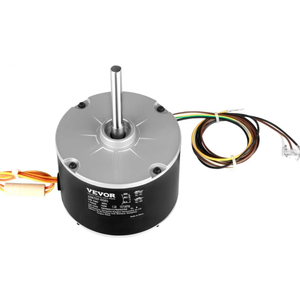 VEVOR Condenser Fan Motor K55HXJKL-2918, 51-23055-11, 1/5 HP 208-230V, 1075RPM, OEM Standard Upgraded Replacement Condenser Motor Reversible Rotating, Explosion-proof CBB65 5μF/370V Capacitor