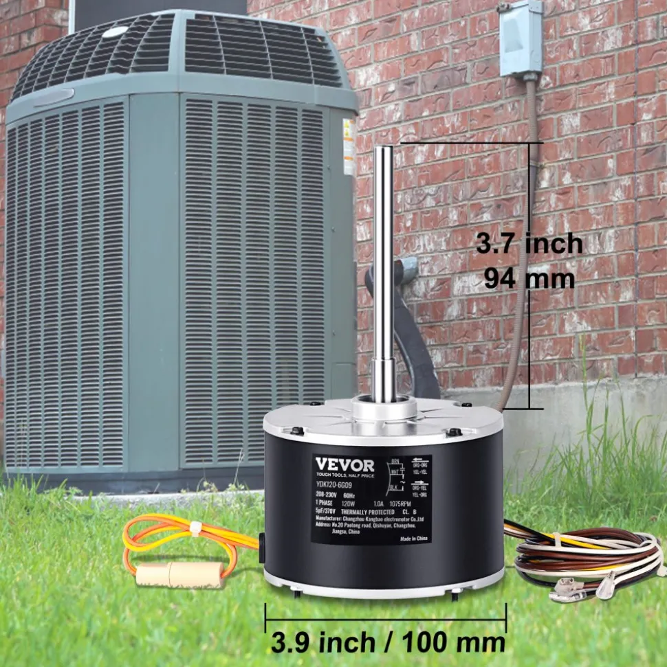 VEVOR Condenser Fan Motor OGD1016, 1/6 HP 208-230V Condenser Fan Motor 1075RPM, OEM Standard Upgraded Replacement Condenser Motor Reversible Rotating, Explosion-proof CBB65 5μF/370V Capacitor
