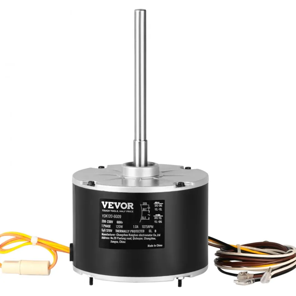 VEVOR Condenser Fan Motor OGD1016, 1/6 HP 208-230V Condenser Fan Motor 1075RPM, OEM Standard Upgraded Replacement Condenser Motor Reversible Rotating, Explosion-proof CBB65 5μF/370V Capacitor