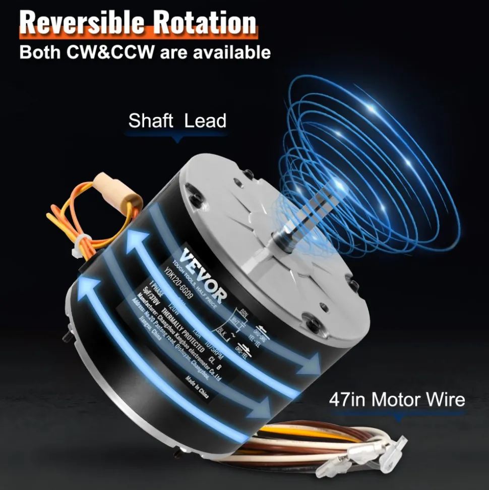 VEVOR Condenser Fan Motor OGD1016, 1/6 HP 208-230V Condenser Fan Motor 1075RPM, OEM Standard Upgraded Replacement Condenser Motor Reversible Rotating, Explosion-proof CBB65 5μF/370V Capacitor