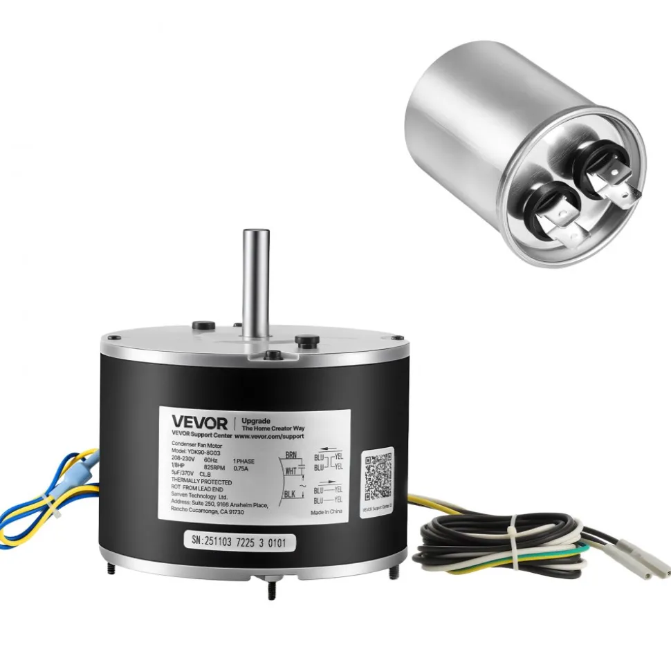 VEVOR Condenser Fan Motor with Capacitor, 1/8HP 825RPM 208-230V, Replacement for GE Genteq Carrier Bryant Payne 5KCP39KFUA99S D159176P01 X70370245010 X70370245-01 5KCP39GGV570S