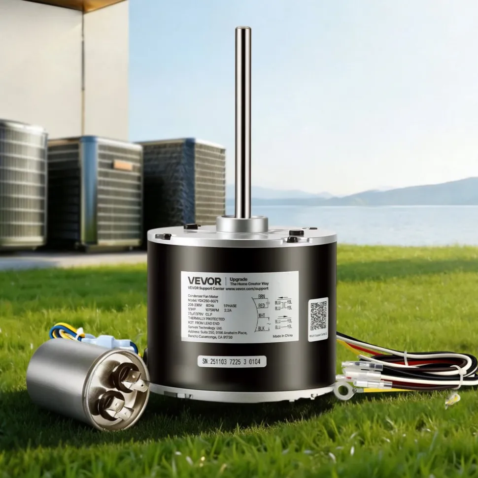 VEVOR Condenser Fan Motor with Capacitor, 1/3HP 1075RPM 208-230V, Compatible with GE Genteq K55HXGDD-81195 5KCP39GGY209AS, Fasco D925 D7908, Dayton EM3729F, Century FSE1036SV1, Rheem Ruud 51-100998-05