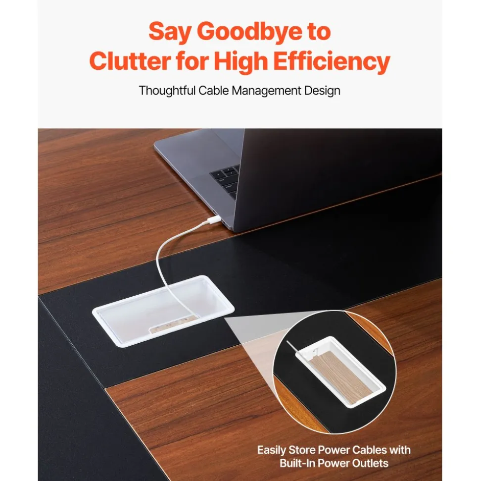 VEVOR Conference Table, 8 ft Boat Shaped Office Meeting Table for 10 Person, Modern Large Boat Meeting Desk with Metal Legs, Ideal for Office, Boardroom, Conference Room, Easy Assembly, Black & Brown