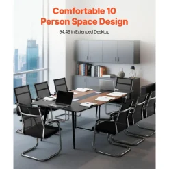 VEVOR Conference Table, 8 ft Boat Shaped Office Meeting Table for 10 Person, Modern Large Boat Meeting Desk with Metal Legs, Ideal for Office, Boardroom, Conference Room, Easy Assembly, Black & Brown