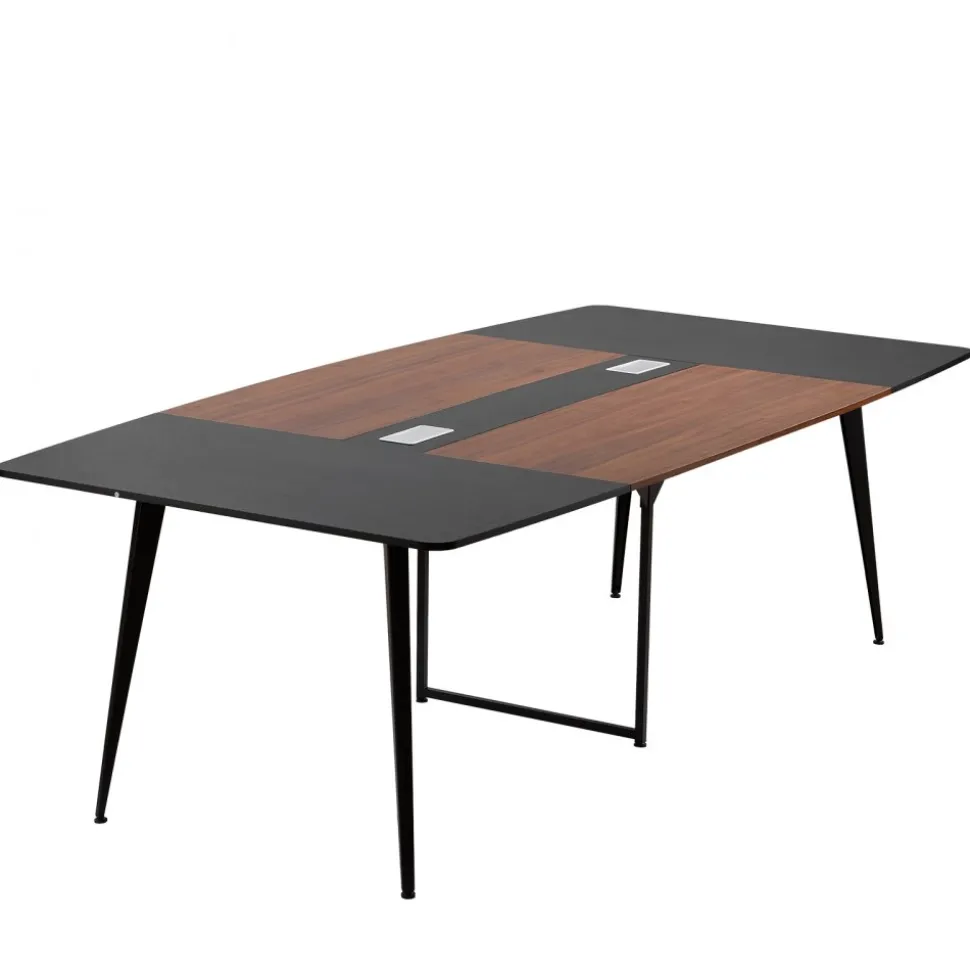 VEVOR Conference Table, 8 ft Boat Shaped Office Meeting Table for 10 Person, Modern Large Boat Meeting Desk with Metal Legs, Ideal for Office, Boardroom, Conference Room, Easy Assembly, Black & Brown
