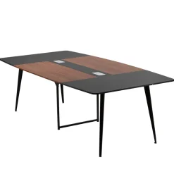 VEVOR Conference Table, 8 ft Boat Shaped Office Meeting Table for 10 Person, Modern Large Boat Meeting Desk with Metal Legs, Ideal for Office, Boardroom, Conference Room, Easy Assembly, Black & Brown