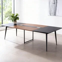 VEVOR Conference Table, 8 ft Boat Shaped Office Meeting Table for 10 Person, Modern Large Boat Meeting Desk with Metal Legs, Ideal for Office, Boardroom, Conference Room, Easy Assembly, Black & Brown