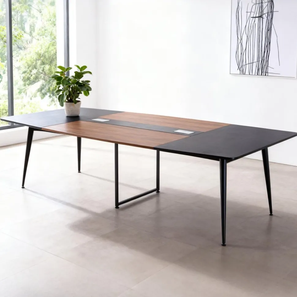 VEVOR Conference Table, 8 ft Boat Shaped Office Meeting Table for 10 Person, Modern Large Boat Meeting Desk with Metal Legs, Ideal for Office, Boardroom, Conference Room, Easy Assembly, Black & Brown