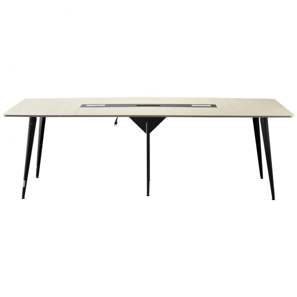 VEVOR Conference Table, 8 ft Boat Shaped Office Meeting Table with Charge Station for 10 Person, Modern Boat Seminar Meeting Desk with Metal Legs for Office, Boardroom, Conference Room, Easy Assembly