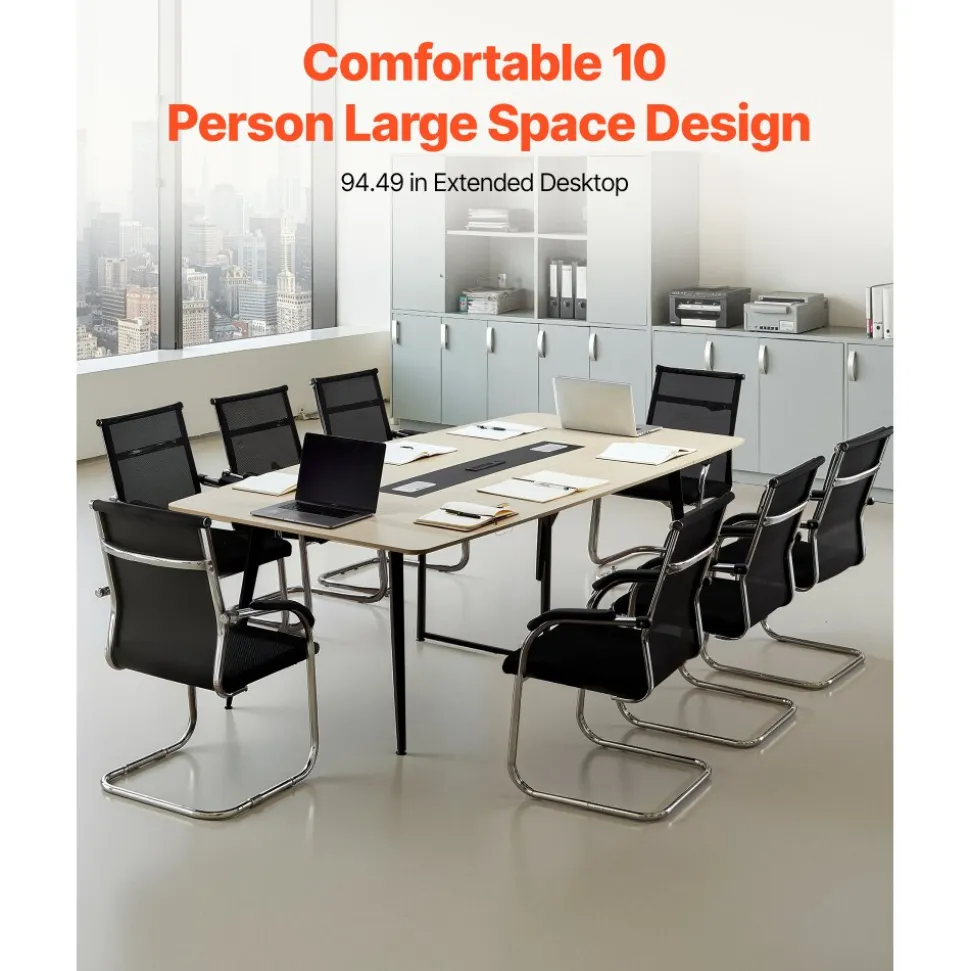 VEVOR Conference Table, 8 ft Boat Shaped Office Meeting Table with Charge Station for 10 Person, Modern Boat Seminar Meeting Desk with Metal Legs for Office, Boardroom, Conference Room, Easy Assembly