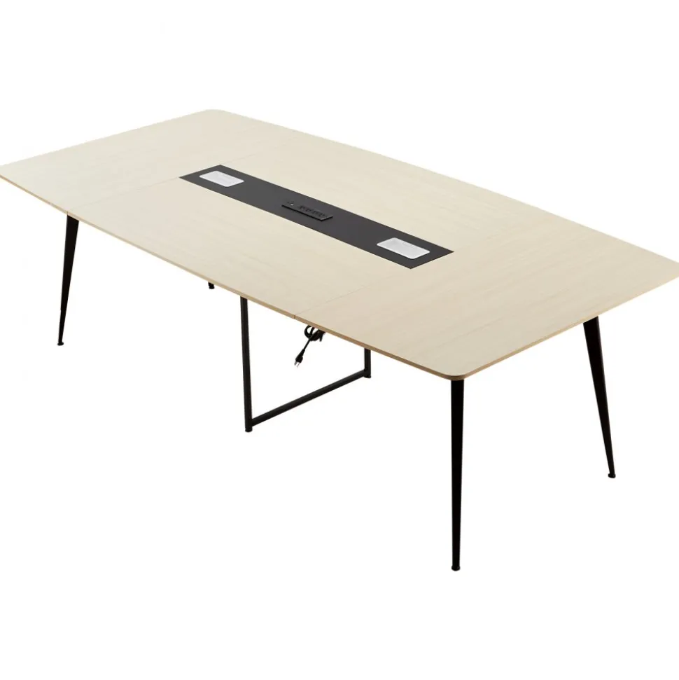 VEVOR Conference Table, 8 ft Boat Shaped Office Meeting Table with Charge Station for 10 Person, Modern Boat Seminar Meeting Desk with Metal Legs for Office, Boardroom, Conference Room, Easy Assembly