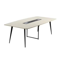 VEVOR Conference Table, 8 ft Boat Shaped Office Meeting Table with Charge Station for 10 Person, Modern Boat Seminar Meeting Desk with Metal Legs for Office, Boardroom, Conference Room, Easy Assembly