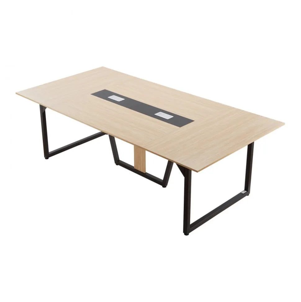 VEVOR Conference Table, 8 ft Office Meeting Table for 10 Person, Modern Rectangle Seminar Desk with Metal Legs, Large Meeting Desk Ideal for Office, Boardroom, Conference Room, Easy Assembly, Brown