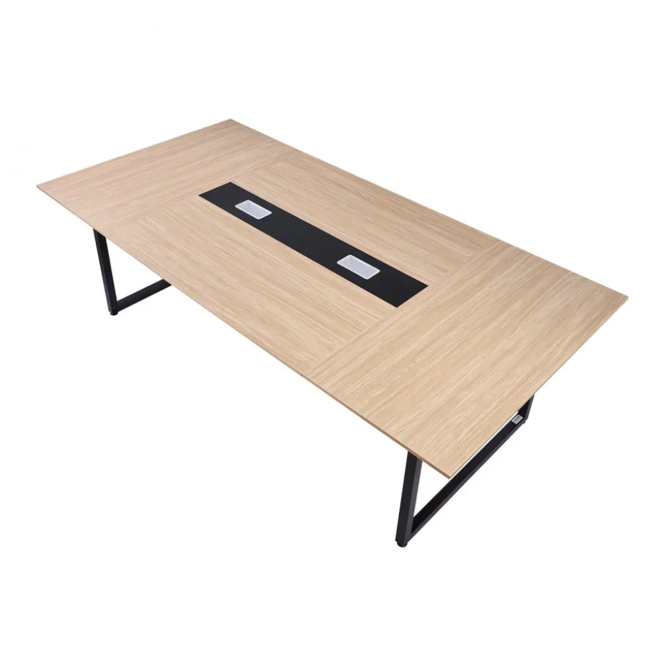 VEVOR Conference Table, 8 ft Office Meeting Table for 10 Person, Modern Rectangle Seminar Desk with Metal Legs, Large Meeting Desk Ideal for Office, Boardroom, Conference Room, Easy Assembly, Brown