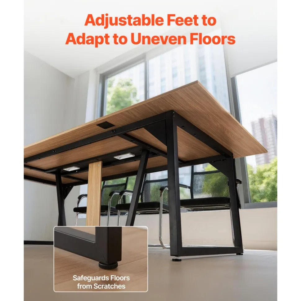VEVOR Conference Table, 8 ft Office Meeting Table for 10 Person, Modern Rectangle Seminar Desk with Metal Legs, Large Meeting Desk Ideal for Office, Boardroom, Conference Room, Easy Assembly, Brown