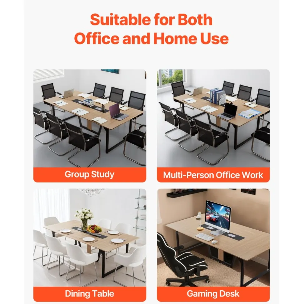 VEVOR Conference Table, 8 ft Office Meeting Table for 10 Person, Modern Rectangle Seminar Desk with Metal Legs, Large Meeting Desk Ideal for Office, Boardroom, Conference Room, Easy Assembly, Brown