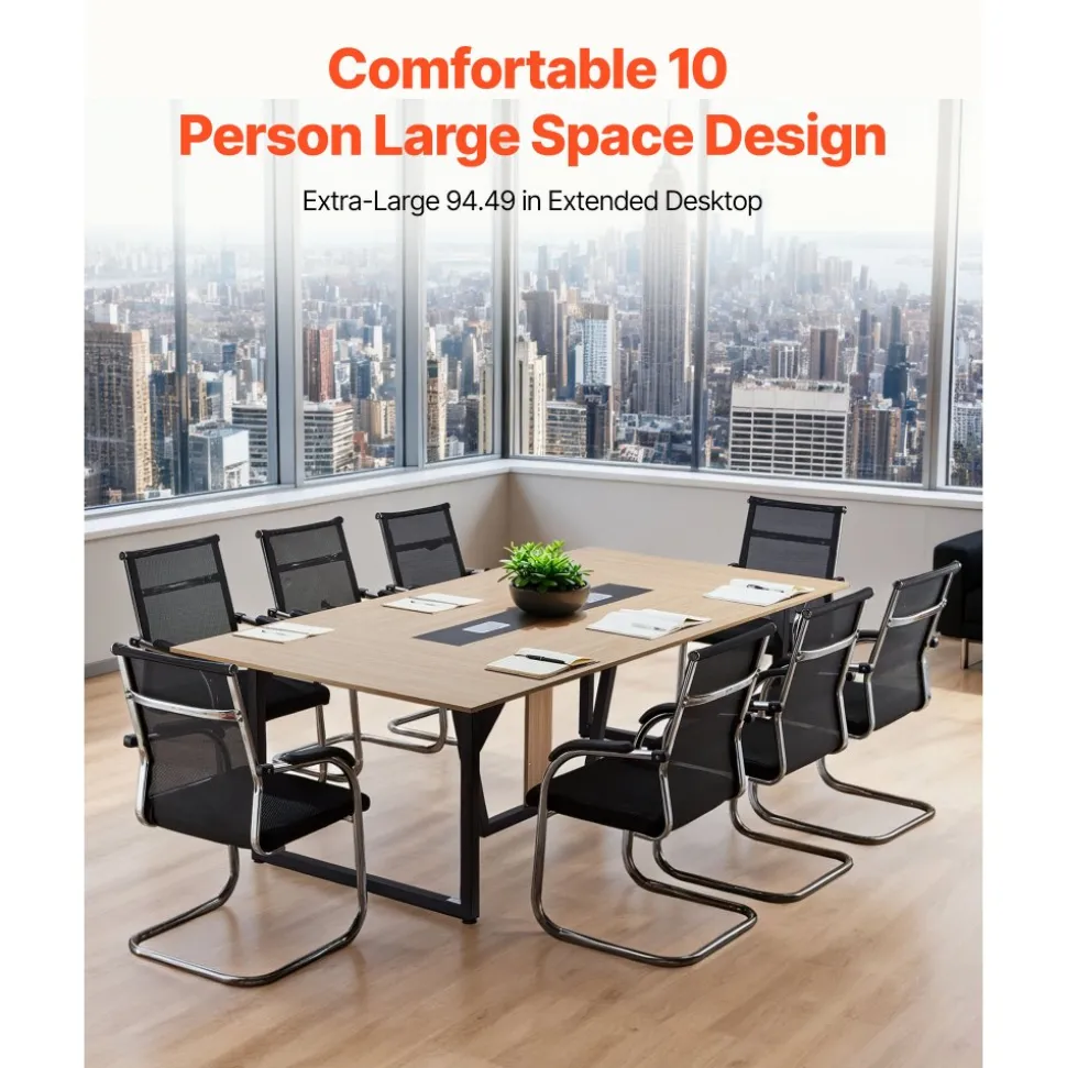 VEVOR Conference Table, 8 ft Office Meeting Table for 10 Person, Modern Rectangle Seminar Desk with Metal Legs, Large Meeting Desk Ideal for Office, Boardroom, Conference Room, Easy Assembly, Brown