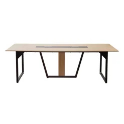 VEVOR Conference Table, 8 ft Office Meeting Table for 10 Person, Modern Rectangle Seminar Desk with Metal Legs, Large Meeting Desk Ideal for Office, Boardroom, Conference Room, Easy Assembly, Brown
