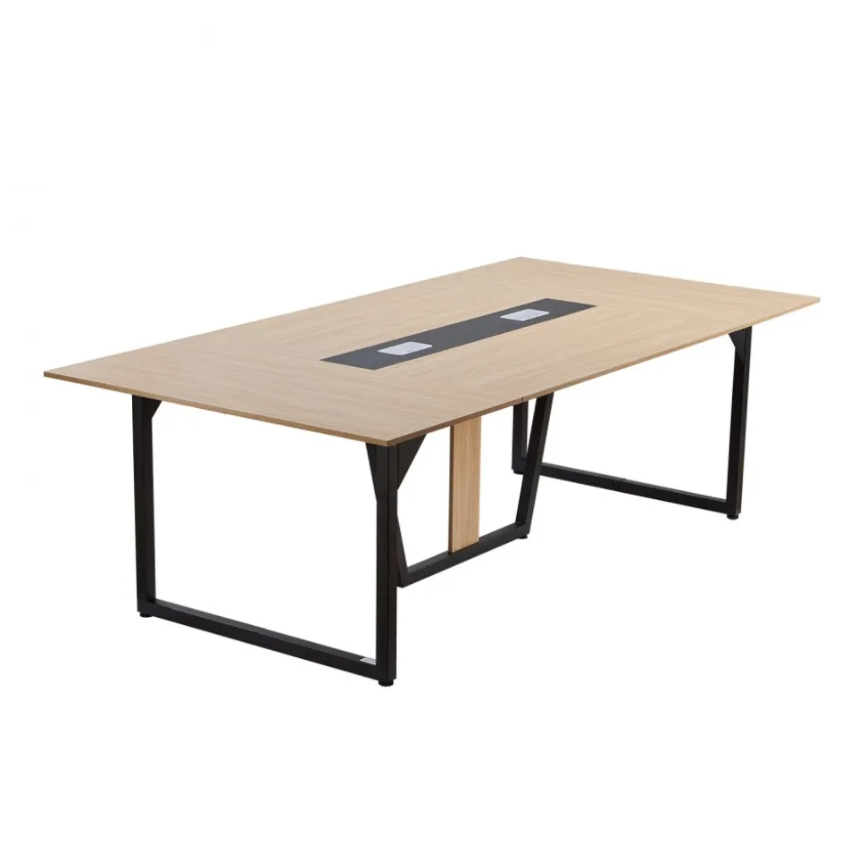 VEVOR Conference Table, 8 ft Office Meeting Table for 10 Person, Modern Rectangle Seminar Desk with Metal Legs, Large Meeting Desk Ideal for Office, Boardroom, Conference Room, Easy Assembly, Brown