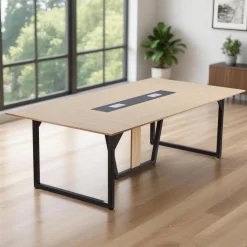 VEVOR Conference Table, 8 ft Office Meeting Table for 10 Person, Modern Rectangle Seminar Desk with Metal Legs, Large Meeting Desk Ideal for Office, Boardroom, Conference Room, Easy Assembly, Brown
