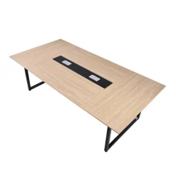 VEVOR Conference Table, 8 ft Office Meeting Table for 10 Person, Modern Rectangle Seminar Desk with Metal Legs, Large Meeting Desk Ideal for Office, Boardroom, Conference Room, Easy Assembly, Brown