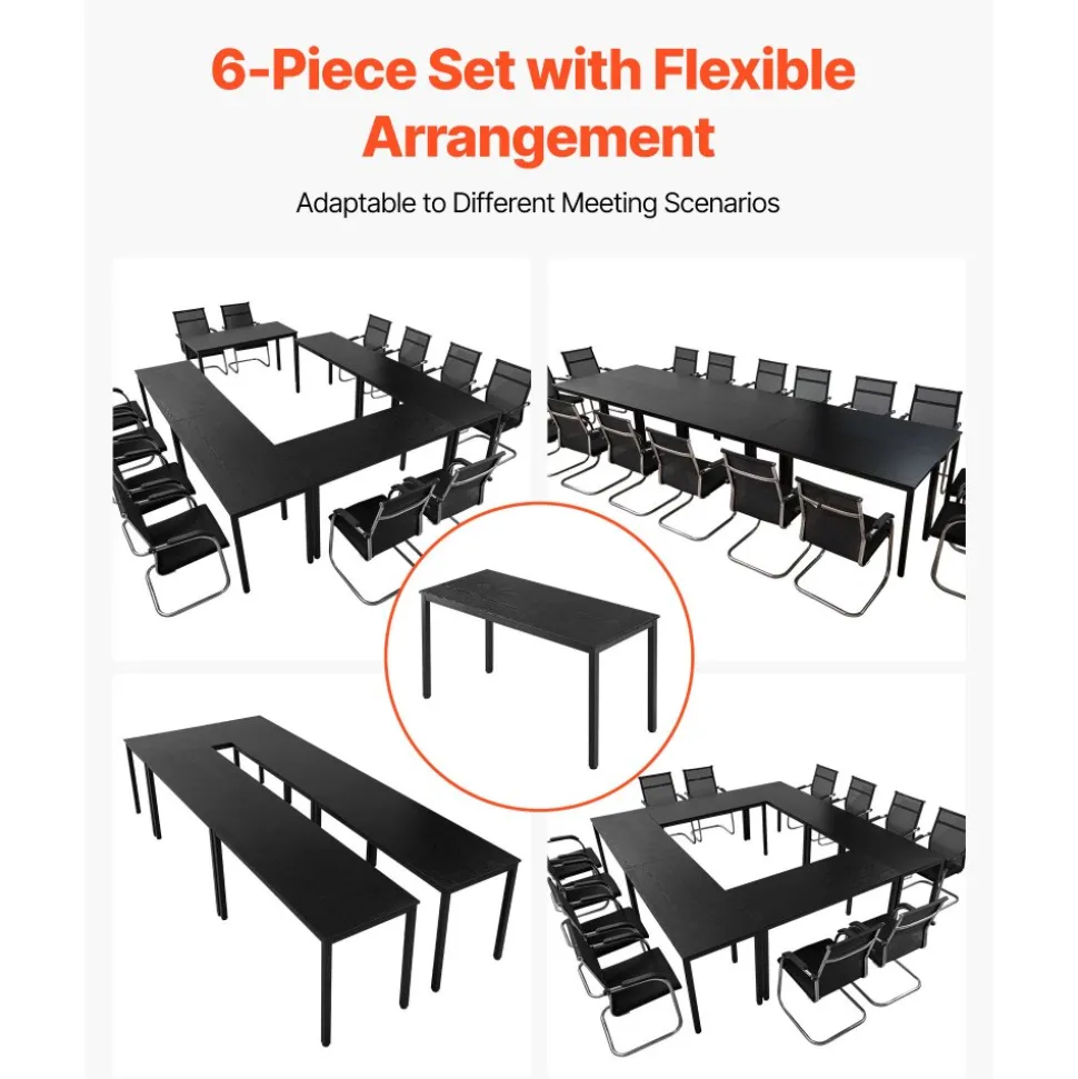 VEVOR Conference Table, Set of 6, 4.5 ft Office Meeting Table for 16 Person, Flexible Combination Desk Set, Modern Rectangle Meeting Desk with Metal Legs for Office, Conference Room, Easy Assembly