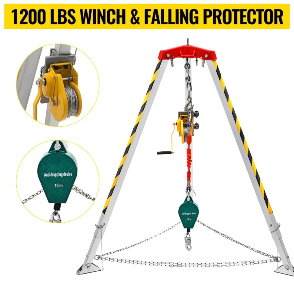 VEVOR Confined Space Rescue Tripod 1200lbs Winch with 8' Legs Confined Space Kit 98' Cable Rescue Tripod 32.8 Feet Fall Protection for Confined Space Rescue