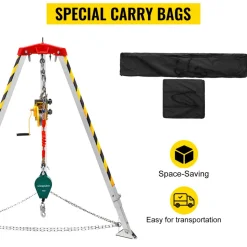 VEVOR Confined Space Rescue Tripod 1200lbs Winch with 8' Legs Confined Space Kit 98' Cable Rescue Tripod 32.8 Feet Fall Protection for Confined Space Rescue
