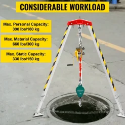 VEVOR Confined Space Rescue Tripod 1200lbs Winch with 8' Legs Confined Space Kit 98' Cable Rescue Tripod 32.8 Feet Fall Protection for Confined Space Rescue