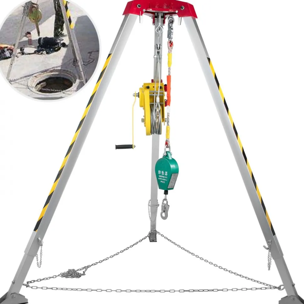 VEVOR Confined Space Rescue Tripod 1200lbs Winch with 8' Legs Confined Space Kit 98' Cable Rescue Tripod 32.8 Feet Fall Protection for Confined Space Rescue