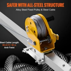 VEVOR Confined Space Tripod Kit, Heavy Duty Rescue Tripod Lifting Hoist 1800 lbs Winch, 4.1 ft Adjustable Legs, 65 ft Cable Portable Kit, 32.8 ft Fall Protection, 4.40-7.05 ft Working Height