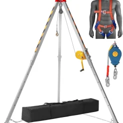 VEVOR Confined Space Tripod Kit, Heavy Duty Rescue Tripod Lifting Hoist 1800 lbs Winch, 4.1 ft Adjustable Legs, 65 ft Cable Portable Kit, 32.8 ft Fall Protection, 4.40-7.05 ft Working Height