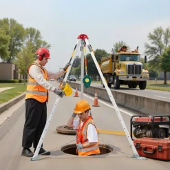 VEVOR Confined Space Tripod Kit, Heavy Duty Rescue Tripod Lifting Hoist 1200 lbs Winch, 4.1 ft Adjustable Legs, 98.5 ft Cable Portable Kit, 32.8 ft Fall Protection, 4.40-7.05 ft Working Height