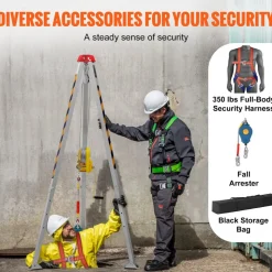 VEVOR Confined Space Tripod Kit, Confined Space Tripod 8' Legs and 98' Cable, Confined Space Rescue Tripod 32.8' Fall Protection, 2600 lbs Winch, Harness, Storage Bag