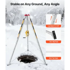 VEVOR Confined Space Tripod Kit, Heavy Duty Rescue Tripod Lifting Hoist 2600 lbs Winch, 4.76 ft Adjustable Legs, 98.5 ft Cable Portable Kit, 32.8 ft Fall Protection, 5.25-8.04 ft Working Height