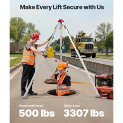 VEVOR Confined Space Tripod Kit, Heavy Duty Rescue Tripod Lifting Hoist 2600 lbs Winch, 4.76 ft Adjustable Legs, 98.5 ft Cable Portable Kit, 32.8 ft Fall Protection, 5.25-8.04 ft Working Height