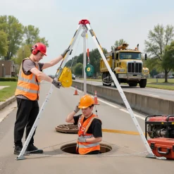 VEVOR Confined Space Tripod Kit, Heavy Duty Rescue Tripod Lifting Hoist 2600 lbs Winch, 4.76 ft Adjustable Legs, 98.5 ft Cable Portable Kit, 32.8 ft Fall Protection, 5.25-8.04 ft Working Height