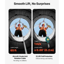 VEVOR Confined Space Tripod Kit, Heavy Duty Rescue Tripod Lifting Hoist 1200 lbs Winch, 4.1 ft Adjustable Legs, 65 ft Cable Portable Kit, 32.8 ft Fall Protection, 4.40-7.05 ft Working Height