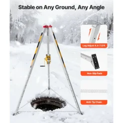 VEVOR Confined Space Tripod Kit, Heavy Duty Rescue Tripod Lifting Hoist 1200 lbs Winch, 4.1 ft Adjustable Legs, 65 ft Cable Portable Kit, 32.8 ft Fall Protection, 4.40-7.05 ft Working Height