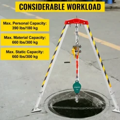VEVOR Confined Space Tripod 1800lbs Winch and 8' Legs Confined Space Rescue Kit 98' Cable Rescue Tripod with 32.8' Fall Protection for Confined Space Rescue