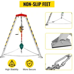 VEVOR Confined Space Tripod with 2600lbs Winch Confined Space Kit 8' Legs and 98' Cable Confined Space Rescue Tripod with 32.8' Fall Protection for Confined Space Rescue