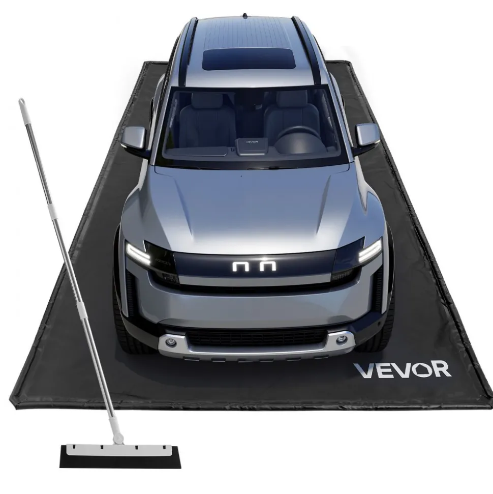 VEVOR Containment Mat, 7 ft 9 in x 16 ft, Non-Slip PVC Garage Floor Mat with a Cleaning Squeegee, Heavy Duty Durable Waterproof Containment Protection from Snow, Rain and Mud for Cars Parking, Black