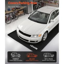 VEVOR Containment Mat, 7 ft 9 in x 18 ft, Non-Slip PVC Garage Floor Mat with a Cleaning Squeegee, Heavy Duty Durable Waterproof Containment Protection from Snow, Rain and Mud for Cars Parking, Black